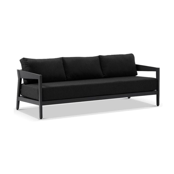 Bronte 3 Seater Outdoor Aluminium Lounge Charcoal & Denim Grey Cushions