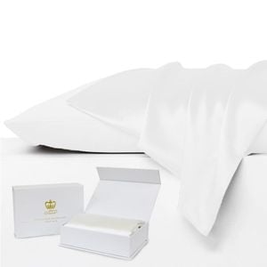 Luxor Crown WHITE Set of 2 Mulberry Silk Pillowcases