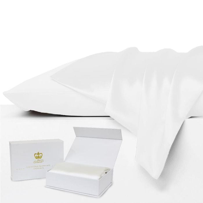 Luxor Crown WHITE Set of 2 Mulberry Silk Pillowcases