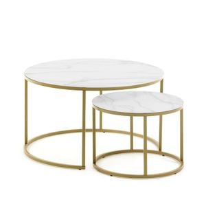 Set of 2 Leonor glass side tables in white and golden steel structure 80 cm / 50 cm