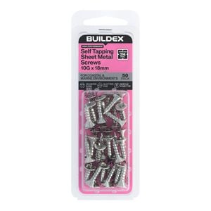 Buildex 10G x 18mm SS316 Self Tapping Sheet Metal Screws - 50 Pack