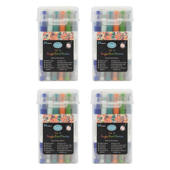4pk 24pk Boyle Dual Tip Acrylic Markers Colour Set W/storage Case Non-toxic 3y+