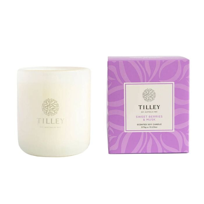 Tilley Classic White Sweet Berries & Musk Soy Candle Scented 375g