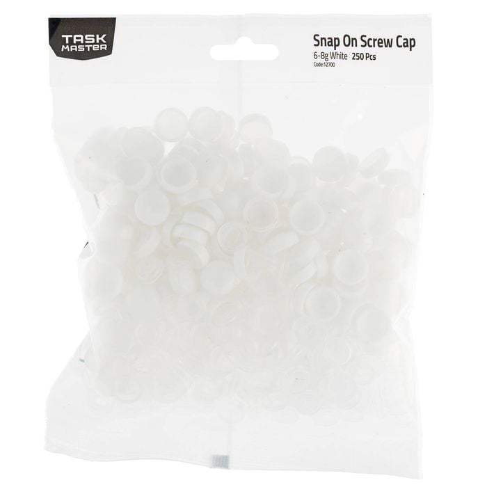 Taskmaster 6 - 8g White Snap On Screw Caps - 250 Pack