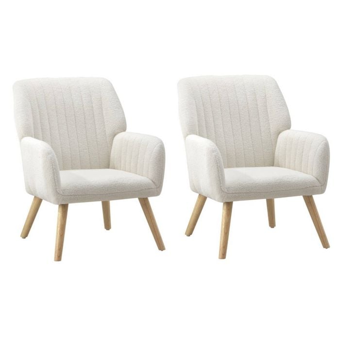 Oikiture 2x Armchair Lounge Sherpa White