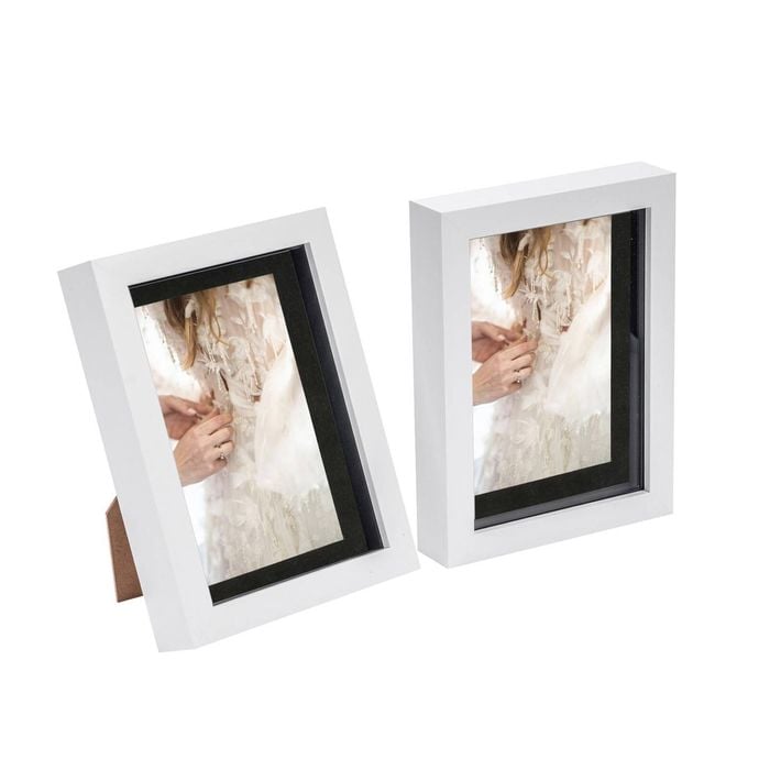 Nicola Spring 2 Piece 5 X 7" 3d Shadow Box Photo Frame Set - Craft Display Picture Frame With 4 X 6" Mount - White