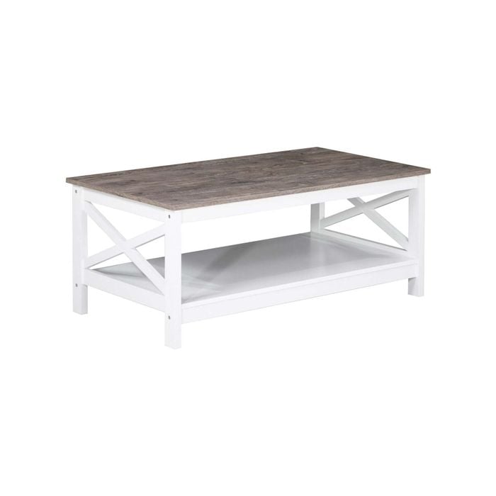 Maestro Furniture Coastal Wooden Rectangular Open Shelf Coffee Table - White & Grey