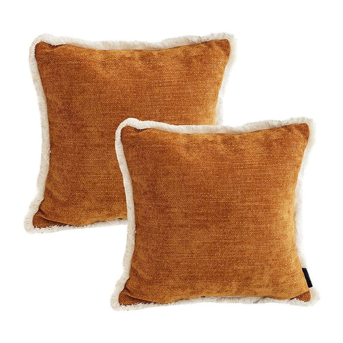 SOGA 2 Pack Sunset Orange Chenille Tassel Throw Pillow 45cm