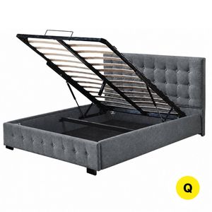 Levede Gas Lift Bed Frame with Storage Platform Queen Grey