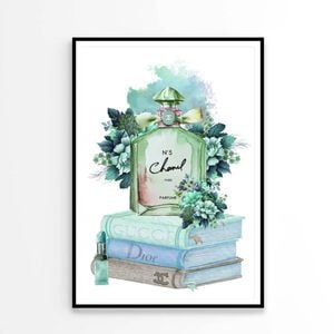 Green Blue Perfume Bottle with Flowers   Print 100% Australian Made 60 x 90cm   (Poster)