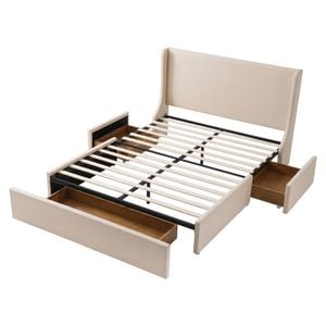 Artiss Double Bed Frame With 3 Storage Drawers Beige