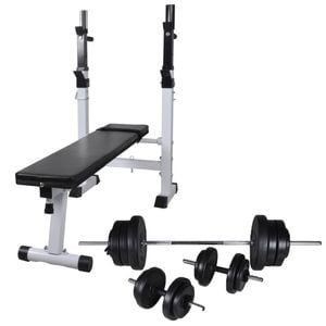 vidaXL Workout Bench with Weight Rack Barbell and Dumbbell Set 60.5kg Home Gym