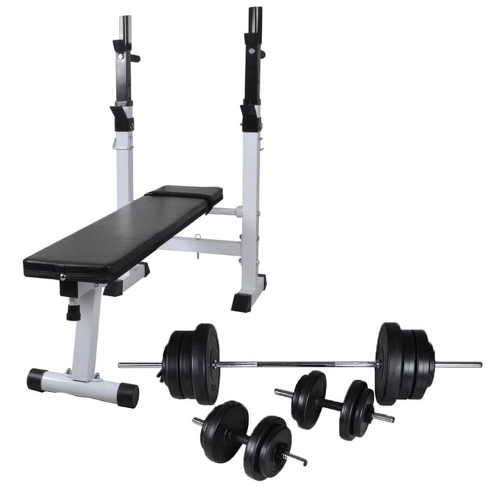 vidaXL Workout Bench with Weight Rack Barbell and Dumbbell Set 60.5kg Home Gym