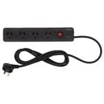 Arlec 4 Outlet Black Surge Protected Powerboard with Master Switch