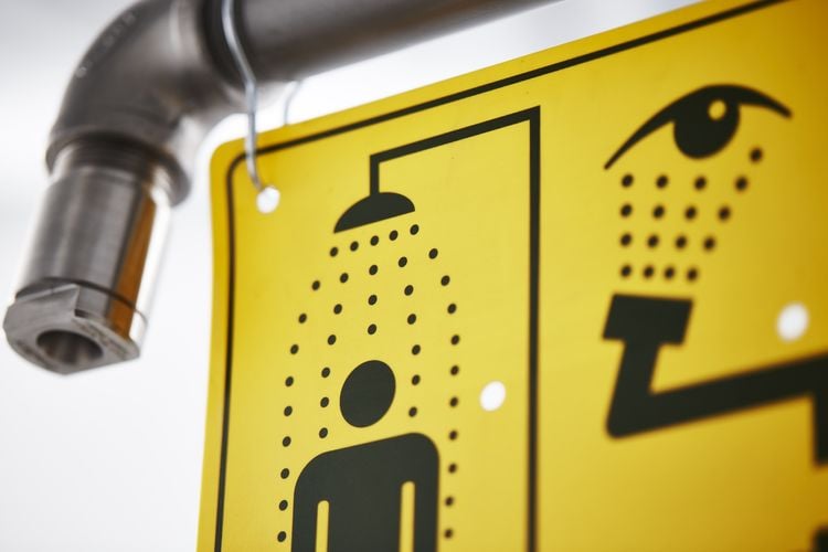 Sign attached to safety shower