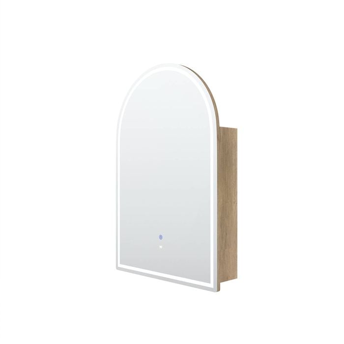 Attica 900 x 600mm Natural Oak LED Arch Shaving Cabinet With Powerpoint