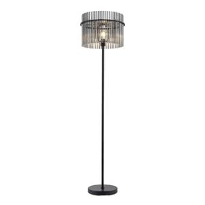 Telbix Quilo Contemporary Standing Floor Lamp Light Foot Switch Metal Glass Black Smoke Matte