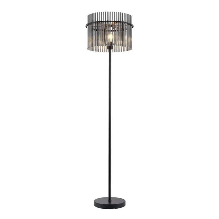 Telbix Quilo Contemporary Standing Floor Lamp Light Foot Switch Metal Glass Black Smoke Matte