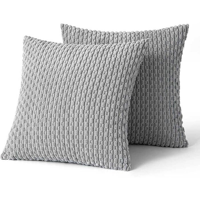 Catzon 2 Pcs Throw Pillow Covers Soft Striped Corduroy Cushion Case for Couch 60X60cm-Light Grey