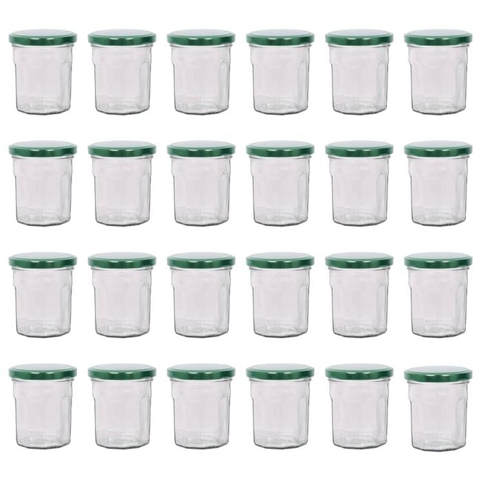 Argon Tableware Glass Jam Jars with Green Lids - 150ml - Pack of 24