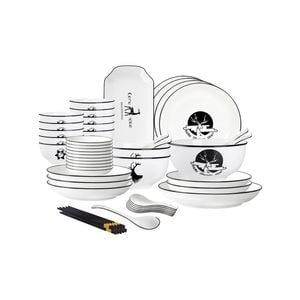 SOGA 34Pcs White Antler Printed Ceramic Dinnerware Set