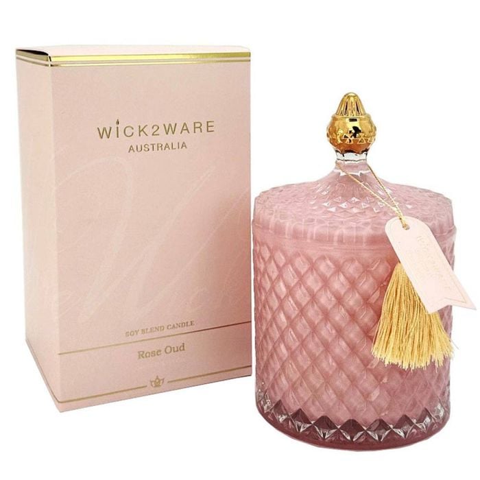 Candle SOY Jar Diamond 450g Rose Oud Pink