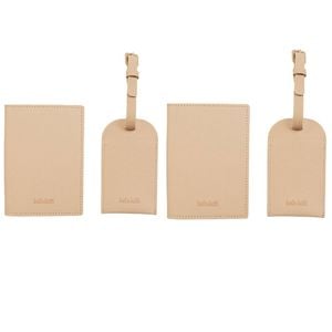 2PK Kate Hill Passport Holder Wallet & Adjustable ID Luggage Tag Gift Set Neutral