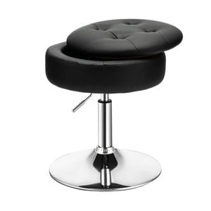 Costway Swivel Stool Vanity Chair Pu Leather W/flipped Lid Storage Black