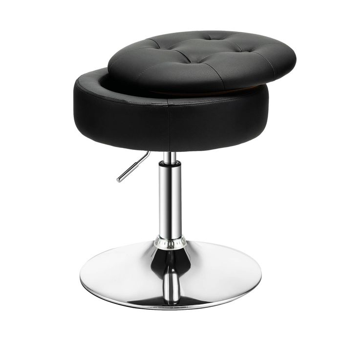 Costway Swivel Stool Vanity Chair Pu Leather W/flipped Lid Storage Black