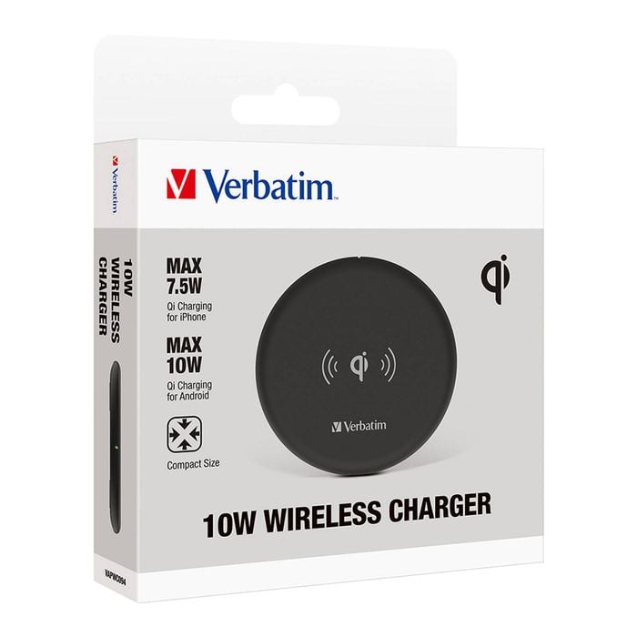 Verbatim 10W Qi Wireless Charger Dock Pad Mat For iPhone 14/Samsung S22 Black