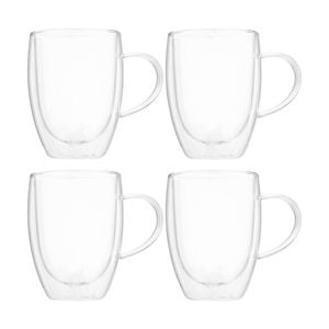 2x 2pc Euroline Double Wall Insulated Durable Borosilicate Glass Mug Set 300ml