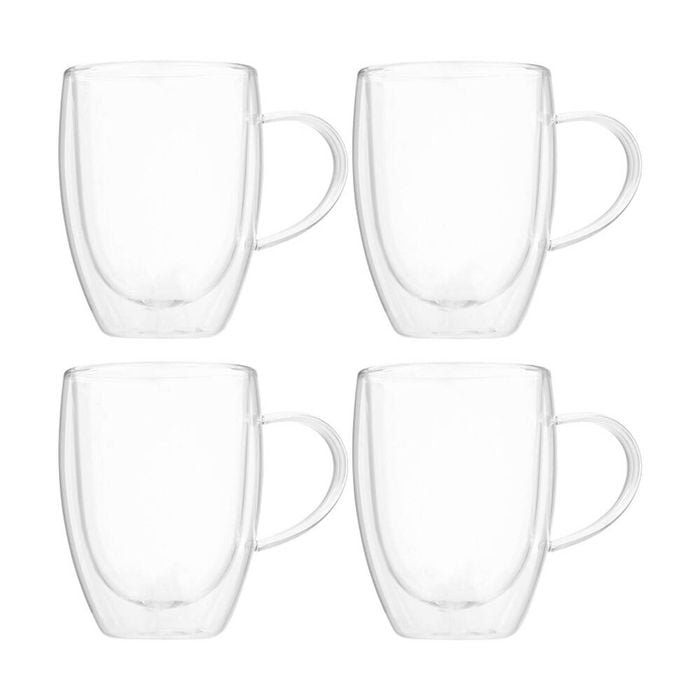 2x 2pc Euroline Double Wall Insulated Durable Borosilicate Glass Mug Set 300ml