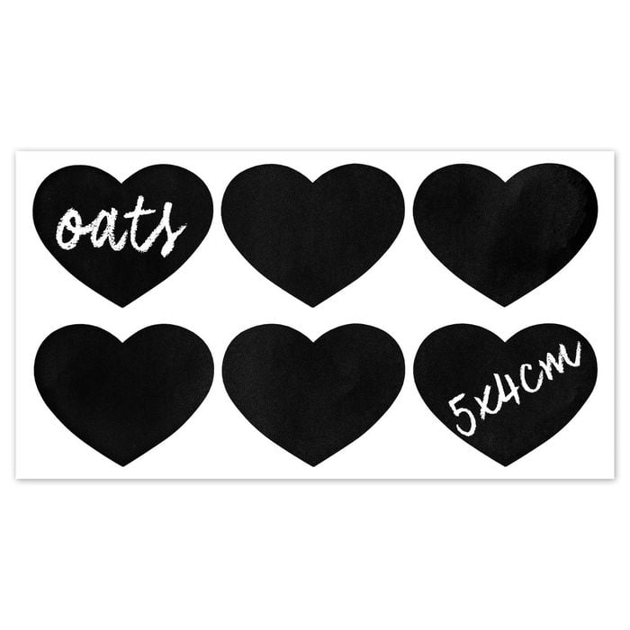 Set of 6 Chalkboard Labels for Glass Jars - Heart - 5cm x 4cm