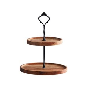 SOGA 15cm 2 Tier  Brown Round Wooden Acacia Board
