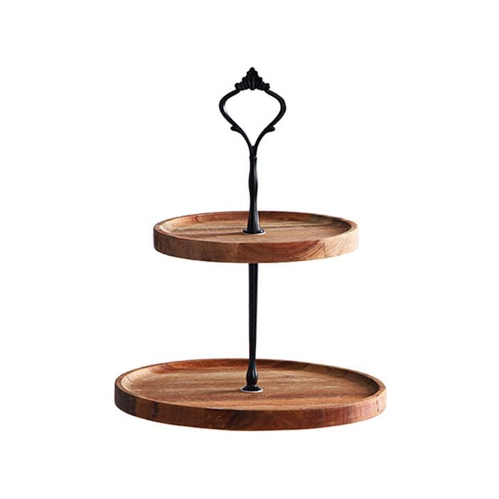 SOGA 15cm 2 Tier  Brown Round Wooden Acacia Board