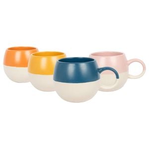 Nicola Spring 340ml Dipped Stoneware Mug Set - 4 Colours Sphere Glazed Coloured Stoneware Latte Tea Cups Colourful Coffee Cups