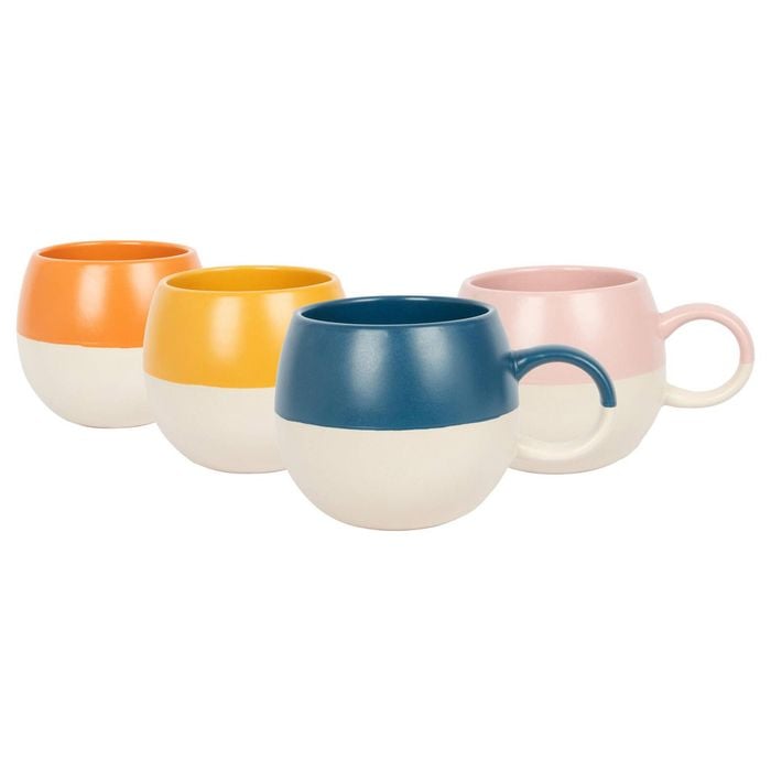 Nicola Spring 340ml Dipped Stoneware Mug Set - 4 Colours Sphere Glazed Coloured Stoneware Latte Tea Cups Colourful Coffee Cups