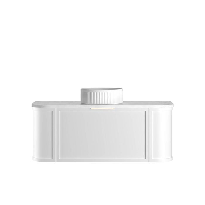Attica Bentwood Heritage 1200mm Matte White Curved Vanity With Carrara Stone Top