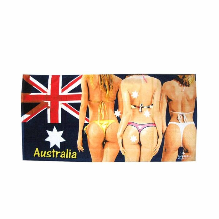Australian Souvenir Cotton Beach Towel 75 X 150 Cm Australian Flag And Bikini-clad Women