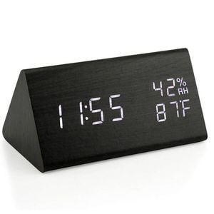 Catzon Wooden Alarm Clock With Temperature Humidity Display Adjustable Brightness