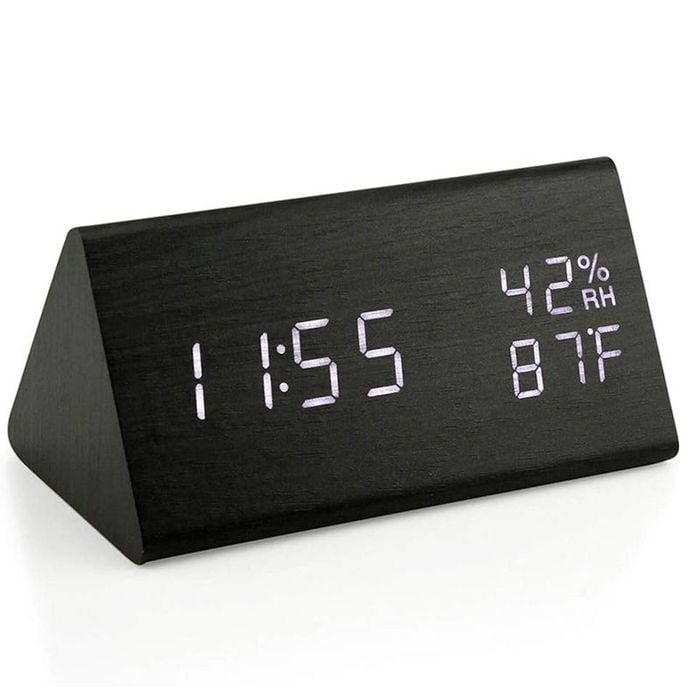 Catzon Wooden Alarm Clock With Temperature Humidity Display Adjustable Brightness