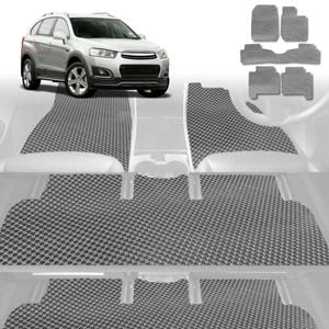 6D Diamond Car Floor Mats for Holden Captiva 7 2009-2015-Ultimate Set-Grey-Outback GT