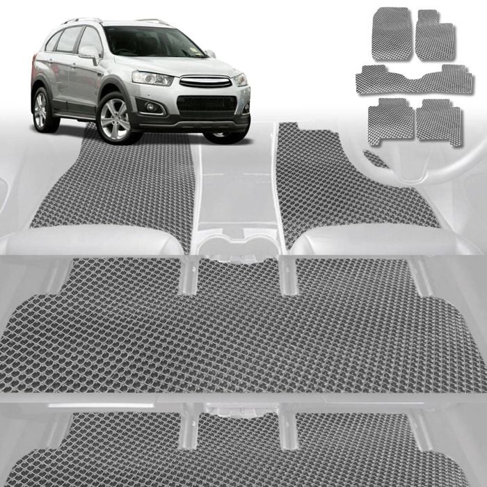 6D Diamond Car Floor Mats for Holden Captiva 7 2009-2015-Ultimate Set-Grey-Outback GT