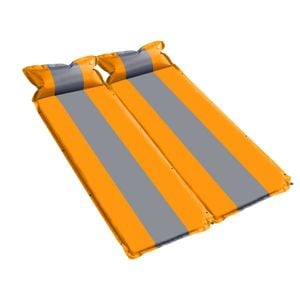 Double Self Inflating Mattress Sleeping Mat Air Bed Camping Camp Hiking Joinable Pillow - Orange