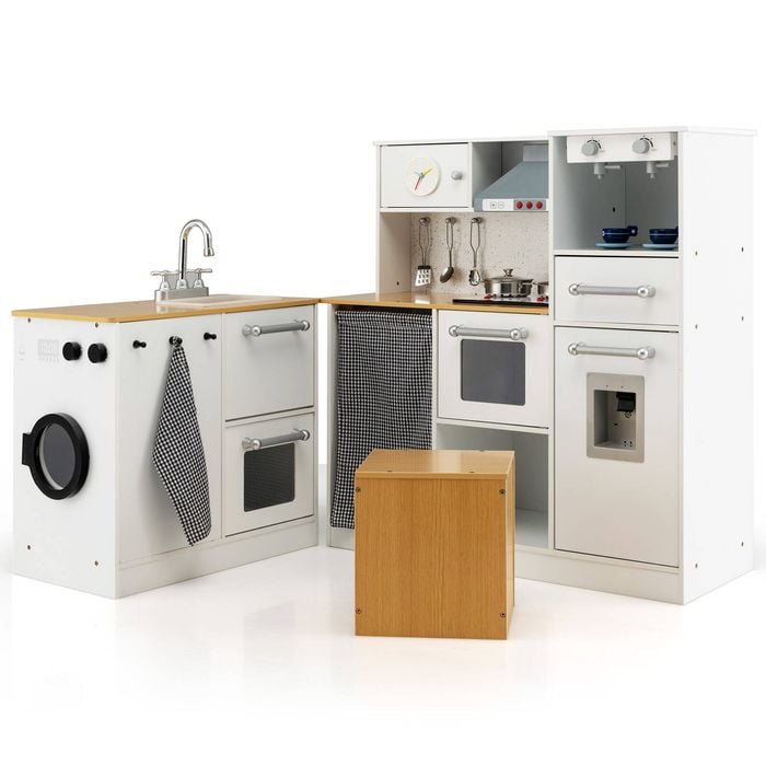 Costway Kids Kitchen Playset Wooden Play Cooking Toy White