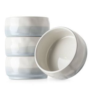 DOWAN Ceramic Bowls Set of 4 - 11.4cm, 414ml, Light Blue & White