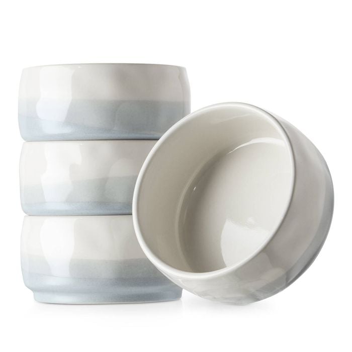 DOWAN Ceramic Bowls Set of 4 - 11.4cm, 414ml, Light Blue & White
