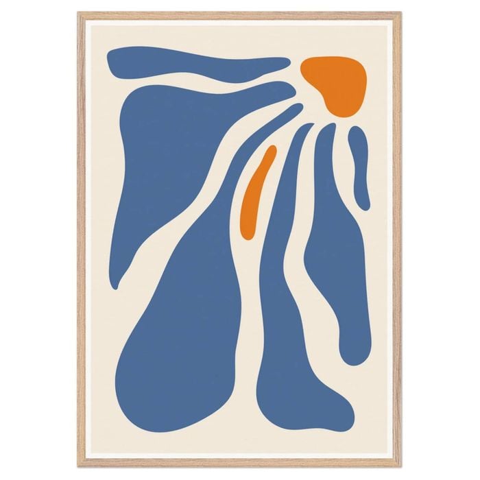 Galrie Stunning Abstract Flowing Forms Art Print in Blue and Orange Minimalist Style, Wood Frame, A0 84 x 119cm (33 x 47inch)