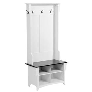 Vevor Hall Tree White With Bench Shoe Storage Adjustable Shelves And 5 Hanging Hooks For Entryway