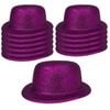 12x GLITTER BOWLER HAT Fancy Party Plastic Costume Cap Fun Dress Up Sparkle BULK Purple